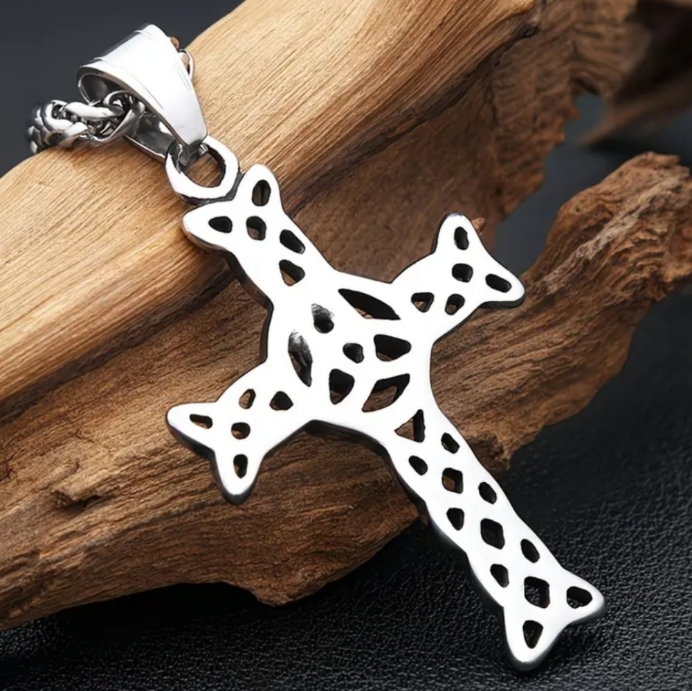 Stainless Steel Celtic Knot Cross Pendant Necklace - Picture 4 of 5